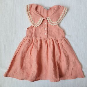 MIPOUNET Coral Alice Muslin Collared Dress Size 2T Preppy Organic Event Gauzy